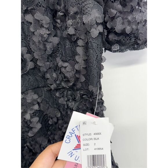 AQUA Formal Dress Size 2 Black Lace Knee Length Cocktail Party Short Sleeve NWT - Picture 9 of 12